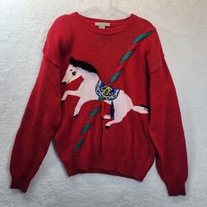 Vintage 90s Jordache Carousel Horse Sweater Womens‎ Med Carnival Festival Retro